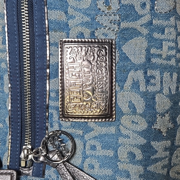 COACH Poppy Wordblock Glam Denim Tote - Picture 4 of 15